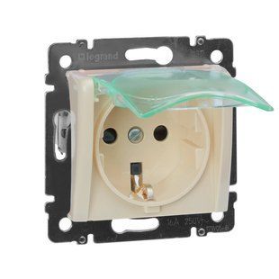 Valena Розетка IP 44 немецкий стандарт 2К+З с крышкой и защитными шторками Слоновая кость 774120 фото