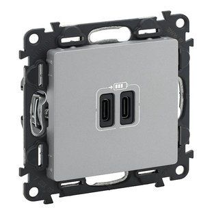 Valena LIFE Розетка с двумя USB-разъемами тип С+тип С 240В/5В 3000мА Алюминий 753307 фото