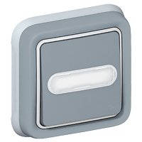 Plexo Кнопковий вимикач з підсвічуванням з тримачем етикетки Н.В.+Н.З. контакти Сірий 10 A (069824) 069824 фото