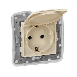 ETIKA Розетка 2К+З с крышкой и шторками IP44 Слоновая Кость 672332 фото