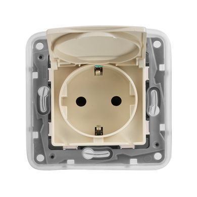 ETIKA Розетка 2К+З с крышкой и шторками IP44 Слоновая Кость 672332 фото