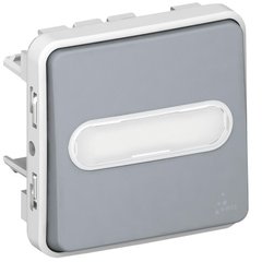 Plexo Кнопковий вимикач з підсвічуванням Н.В. контакт з тримачем етикетки Сірий 10 A (069543) 069543 фото