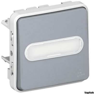 Plexo Кнопочный выключатель с подсветкой Н.О. контакт с держателем этикетки Серый 10 A (069543) 069543 фото