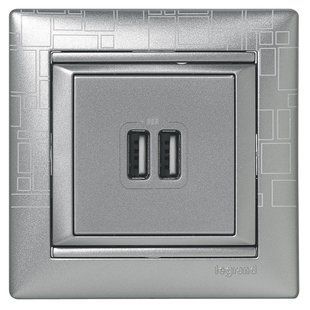 Valena Розетка с двумя USB 1500 мА для зарядки Алюминий 770270 фото