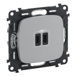 Valena ALLURE Розетка с двумя USB-разъемами тип С+тип С 240В/5В 3000мА Алюминий 755347 фото